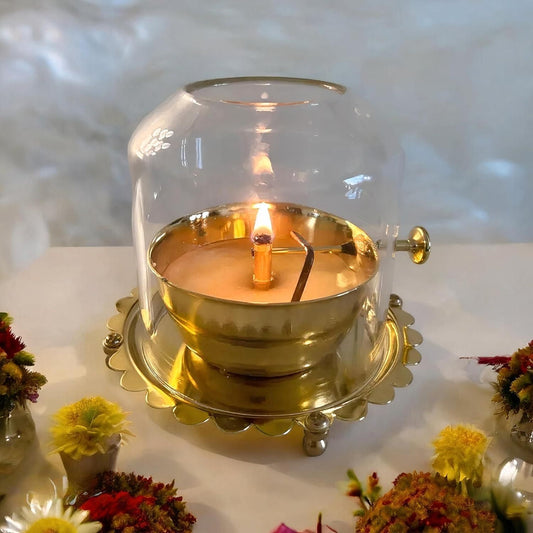 Akhand Diya Lamp with Adjustable Wick & Glass 🪔 OFFER TODAY